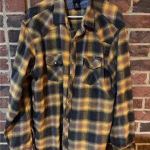 Men's Black and Yellow Plaid Casual Button Down Shirt